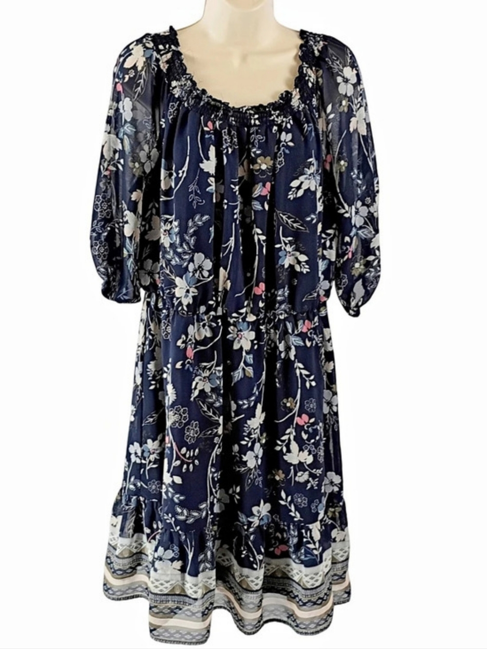 Maurices Floral Dress in Blue & White Size 1X